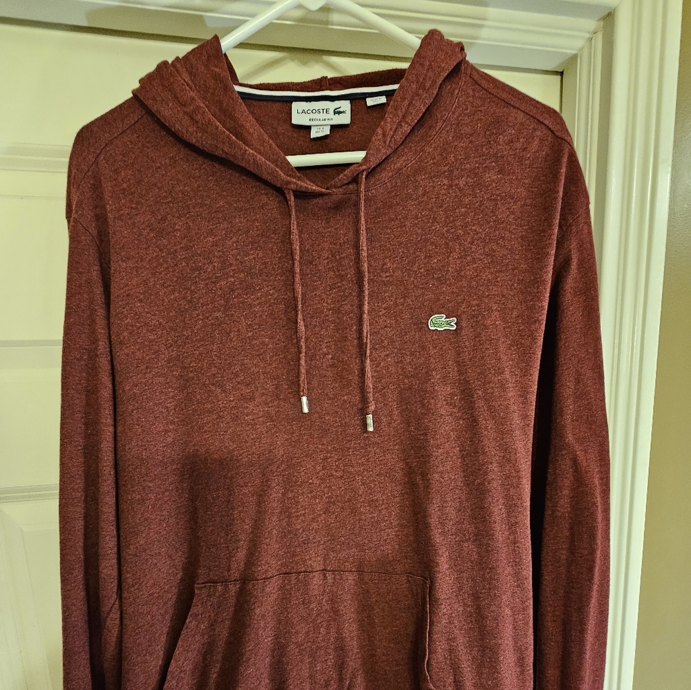 Lacoste XL red heather hooded long sleeve shirt